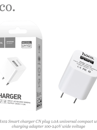 UH102 Smart Charger – Compact Fast Charging USB Adapter – White – HOCO