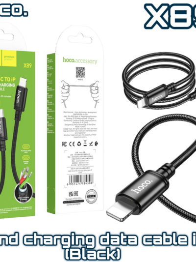 X89 USB-C to Lightning Cable Braided Cable 1M Black – 27W Fast Charging & Durable Design – HOCO