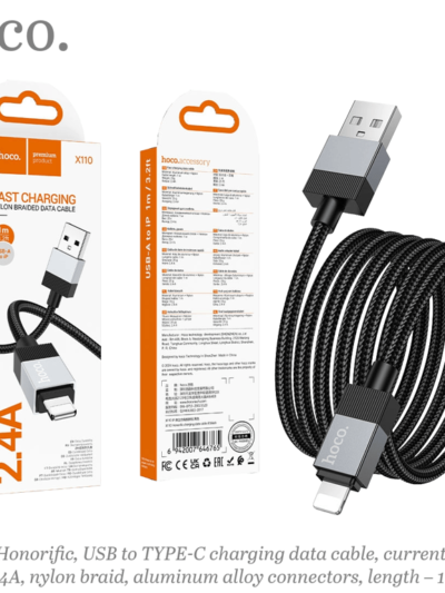 X110 Honorific Charging Data Cable – USB to Type-C Fast Charge & Sync, Durable Design – Black – HOCO