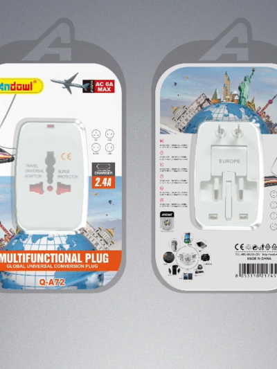 Q-A72 Universal Travel Adaptor With 2 USB, 1 Type-C Port Andowl