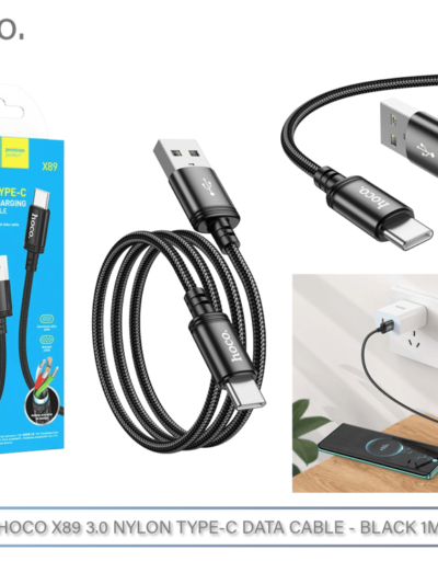 X89 Wind Charging Data Cable – USB to Type-C, 1M Fast Charge & Sync, Nylon Braided–Black–HOCO