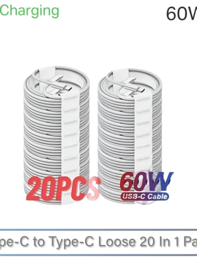 USB-C to USB-C Cable 1M White – Fast Charging & Data Transfer, Loose Packaging Pack of 20