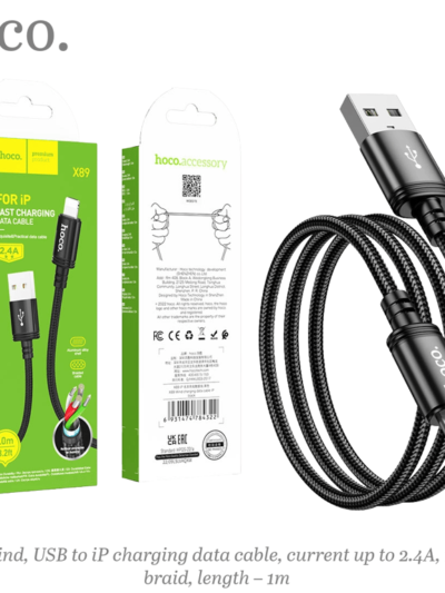 X89 Wind Charging Data Cable – USB to Lightning, 1M Nylon Braided Fast Charge & Sync – HOCO