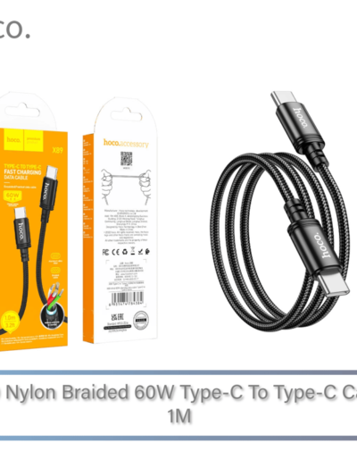 X89 USB-C to USB-C Nylon Braided Cable 1m – 60W Fast Charging, Durable Design, Black – HOCO