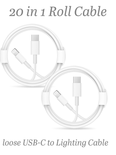 USB-C to Lightning Cable 1M White – Fast Charging & Data Transfer, Loose Packaging Pack of 20