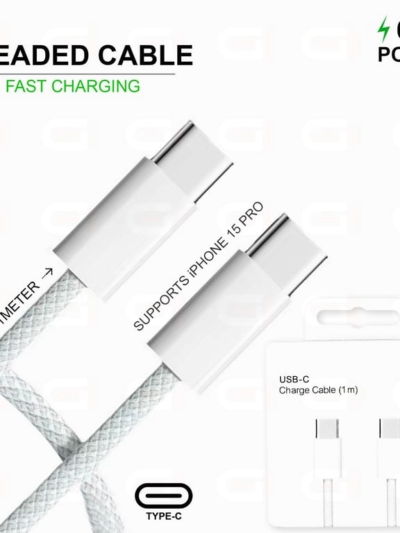 60W USB-C to USB-C Braided Cable – 1m (Retail Packaging)