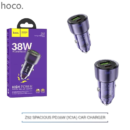 Chargers/Adaptor Z52 Spacious 38W Dual-Port Car Charger – USB-C 20W + USB-A 18W, PD/QC3.0/PPS Fast Charge, Transparent PURPLE – HOCO