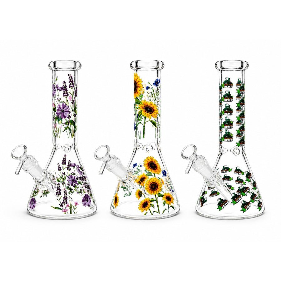 10" Glow-In-The-Dark Floral Beaker Bong - Image 6