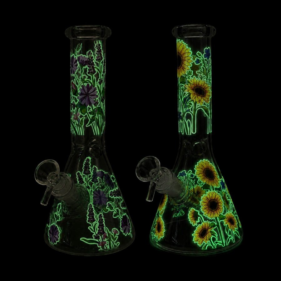 10" Glow-In-The-Dark Floral Beaker Bong - Image 5
